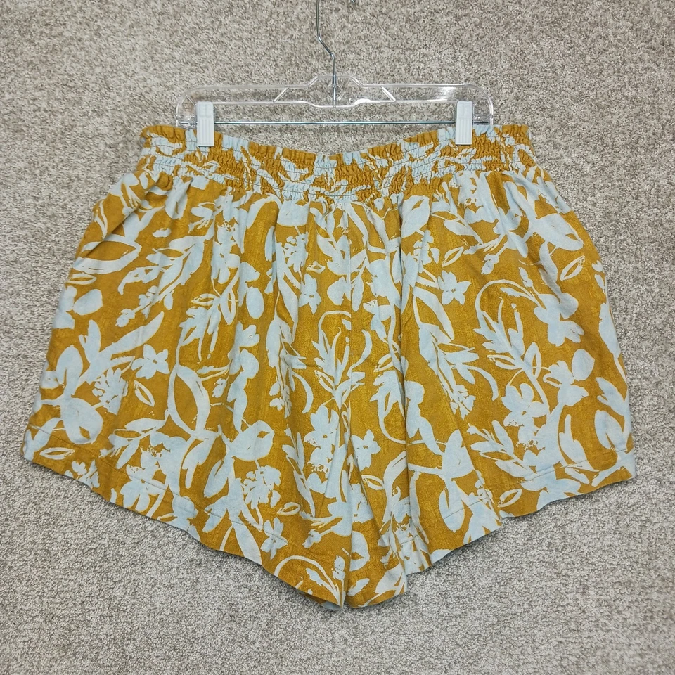 Pantalones Cortos Ava & Viv Para Mujer 3X Amarillo Mostaza Blanco Floral Lino Cintura Elástica Foto 3 de 4