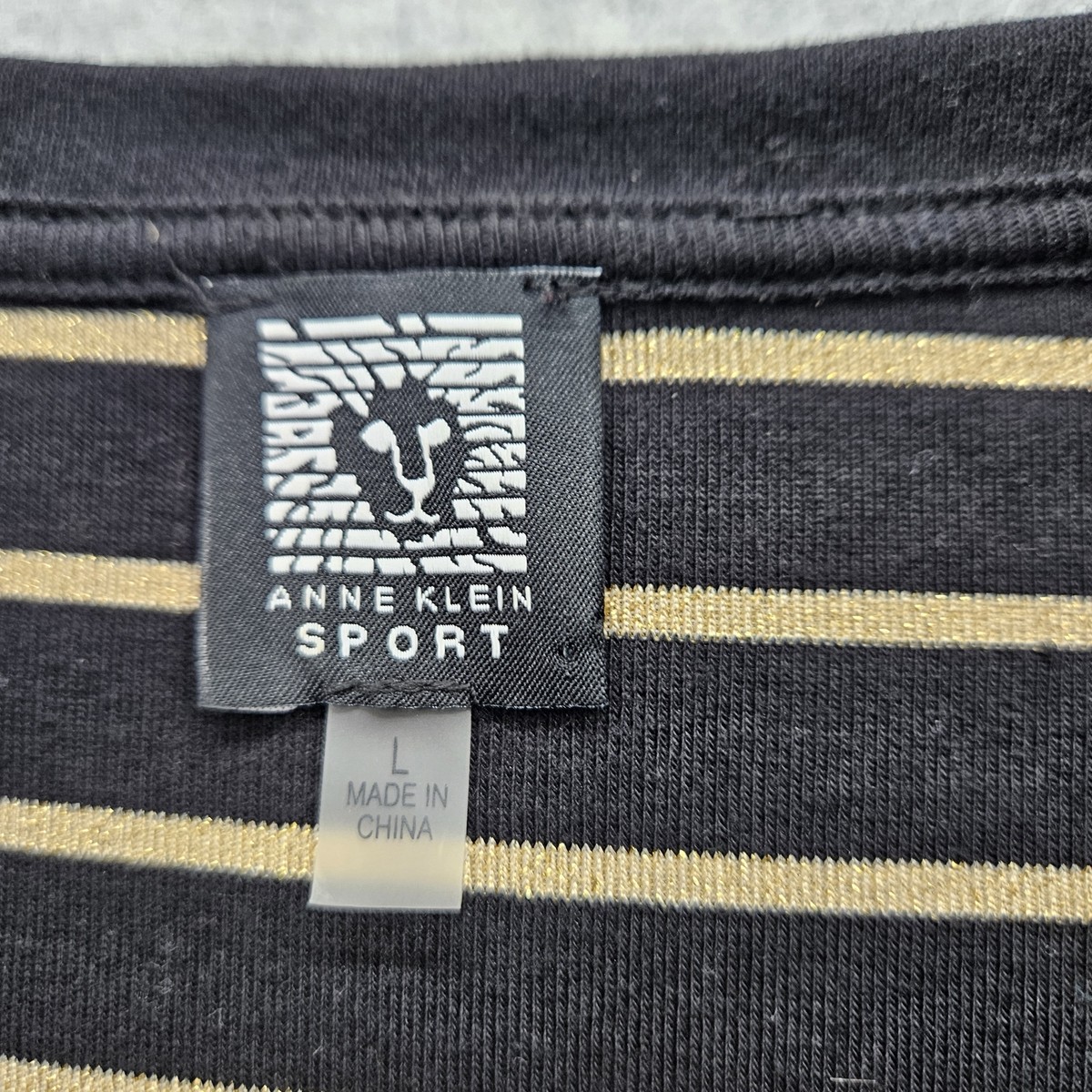 Anne Klein Women's Large Black Gold Striped Long Sleeve Top