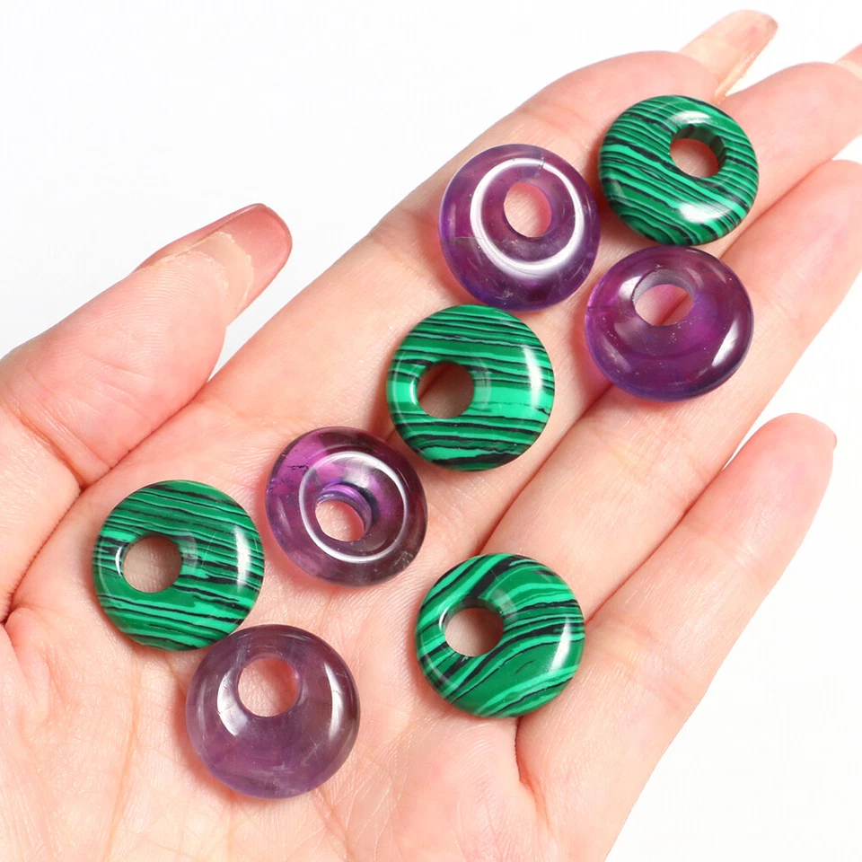 18mm Natural Gemstone Gogo Hole Donut Pendants Crystal Quartz DIY Jewelry Making - Image 4 of 4