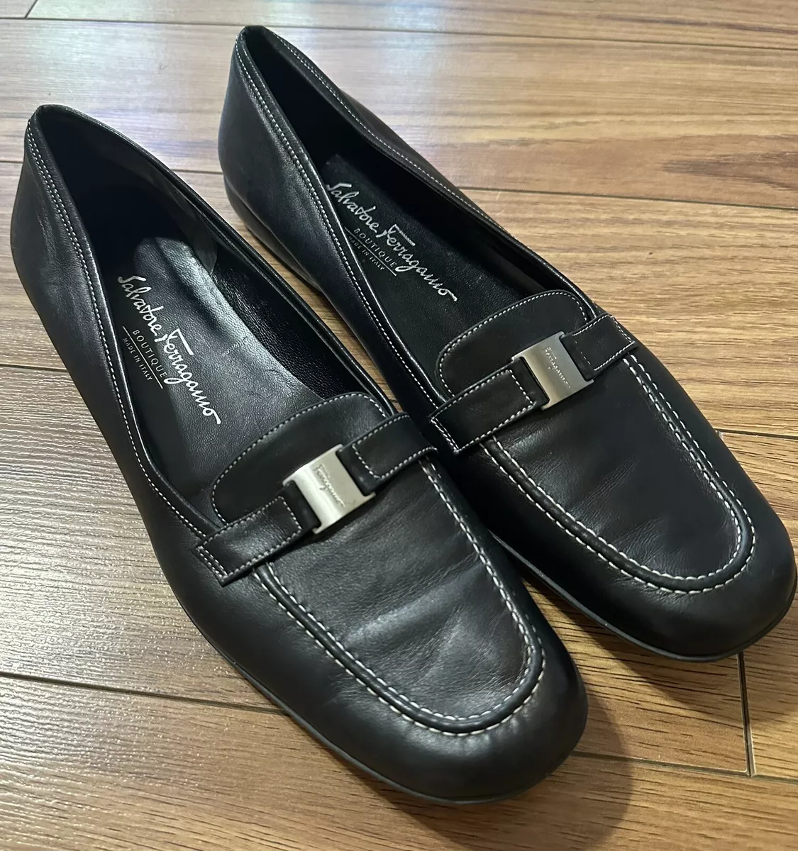 Loafers with silver buckle cheap