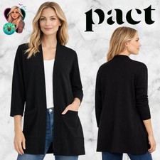 Pact Sweater Womens M/L Black Airplane Cardigan Open 100 Organic Cotton Pockets