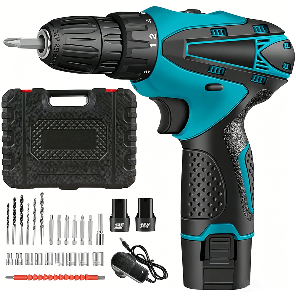 12V Cordless Hammer Drill Set Electric Impact Driver Screwdriver 2 Battery