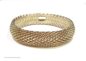 Authentic TIFFANY & CO. Gold plated Sterling Silver Somerset Mesh Bangle Bracelet 55g 7"