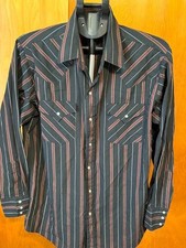 Vintage Ely Cattleman Shirt Mens Large 16.5 Pearl Snap Striped Tan Brown
