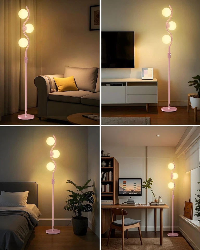 3-Globe Dimmable Pink Floor Lamp | Mid Century Modern Standing Lamp with 3PCS... - Image 2 of 4