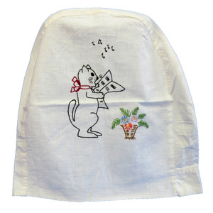 Embroidered Musical Cat Singing from Sheet Music Vtg Mixer Appliance Cover