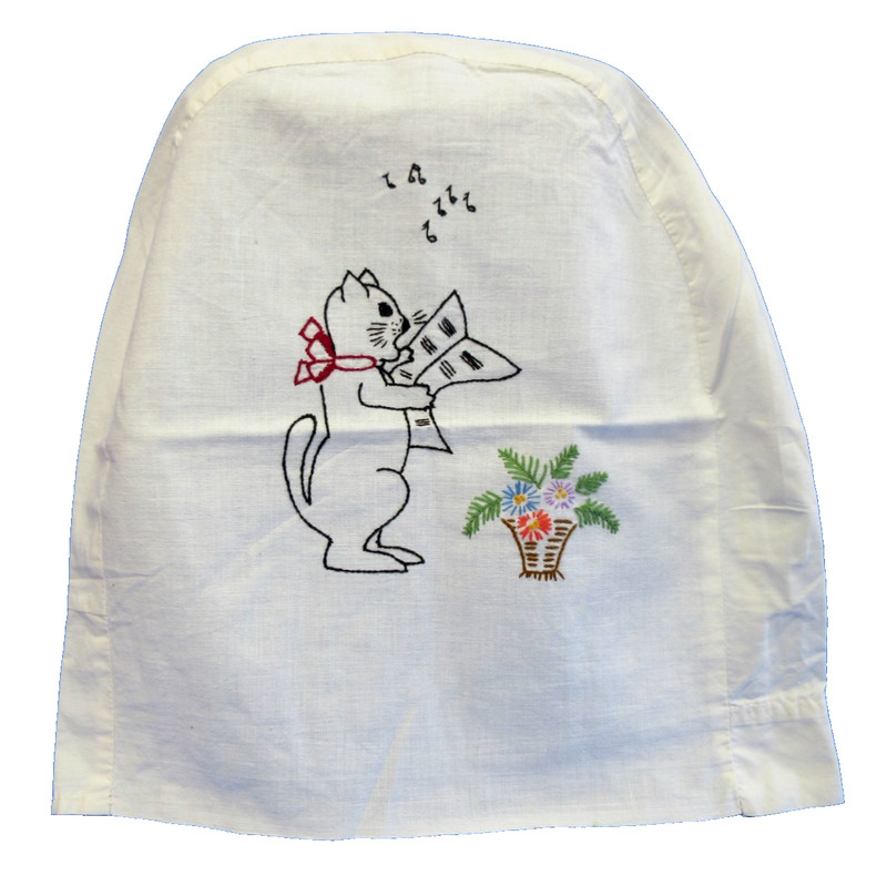 Embroidered Musical Cat Singing from Sheet Music Vtg Mixer Appliance Cover