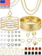 56 Pcs Gold Jewelry Set for Women with 5Pcs Layered Necklace, 5Pcs Layered Neckl