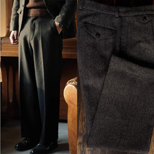 Straight Wide Leg Pants for Men High Waist Retro Woolen Casual Business Trousers