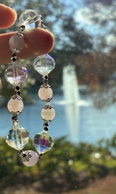 Rose Quartz & Austrian Crystal Bracelet   Soft Pink, Elegant Sparkle Size 6/7/8