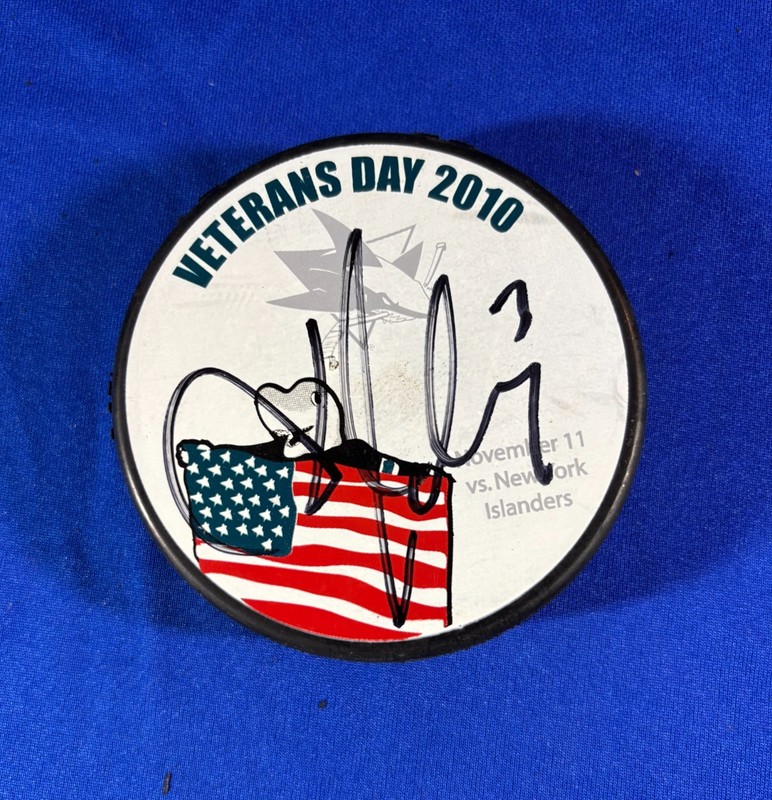 San Jose Sharks Douglas Murray Signed Mystery Puck  - VETERANS DAY 2010