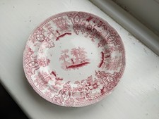 Antique Davenport red transfer printed Child's Plate plus Saucer, 1856