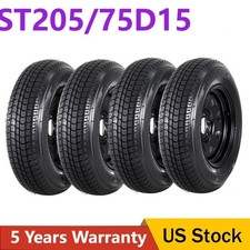 4-pc St20575d15 Trailer Tires And Black Wheels With 15 Rims 5 Lug On 4.5 6pr