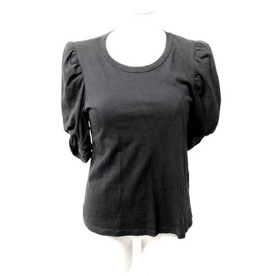 Pomander Place Top Womens XS Black Puff Sleeve Knotted Cuff Cotton Classic