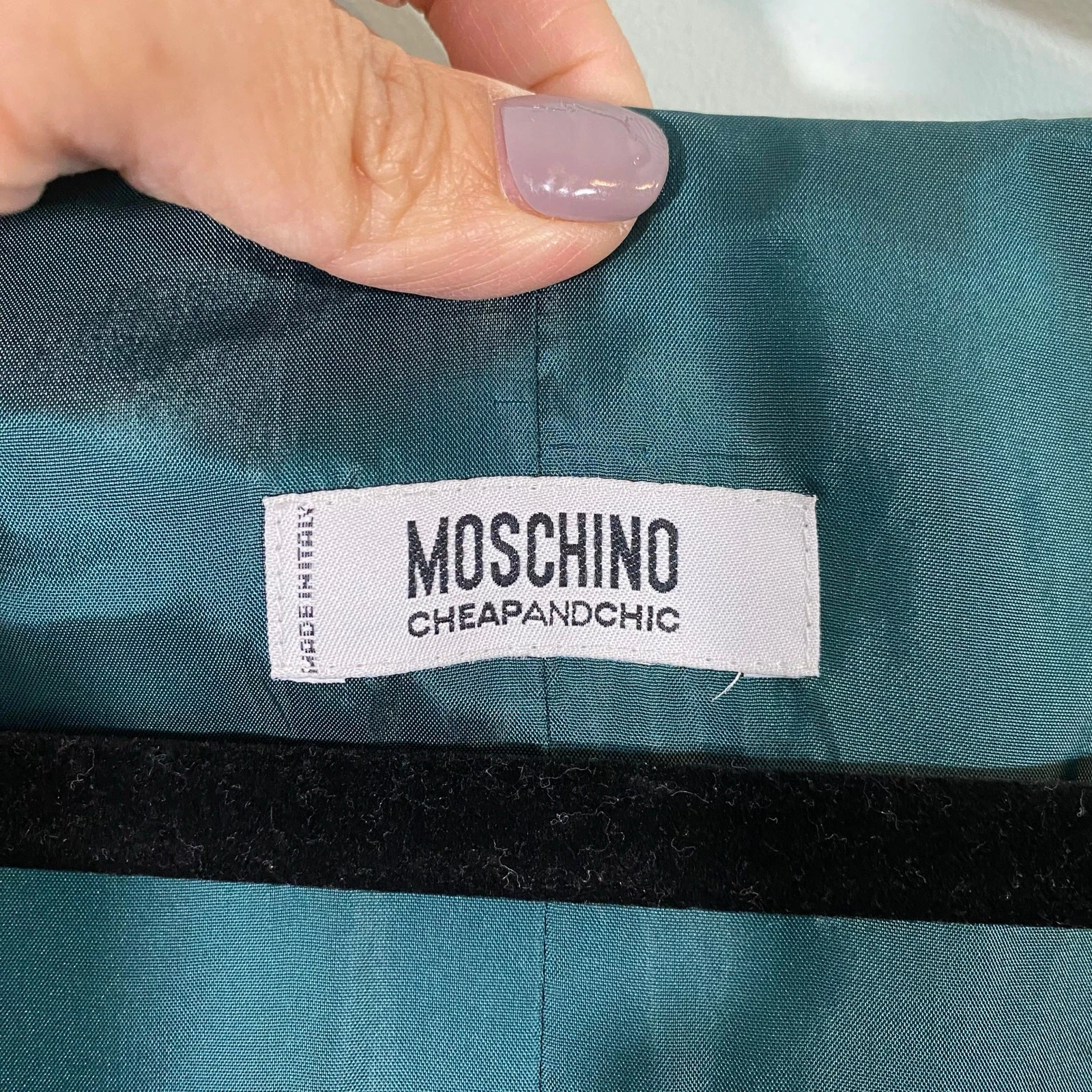 Abito Moschino economico e chic verde scollo a V velluto hi lo orlo tg 8 Fairy Holiday