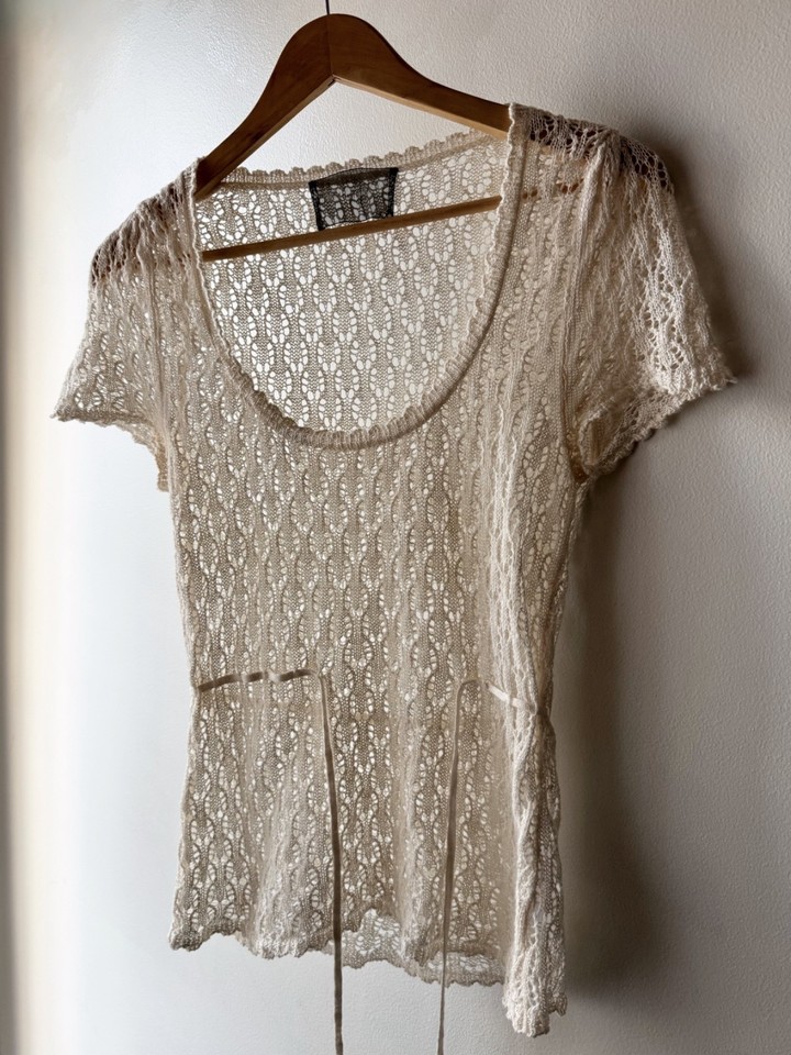 Reformation "Polka" Top Crochet Linen Size M