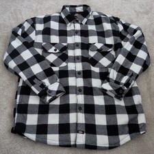 Mens Dickies Shacket Plaid Quilt Lined Black/White Check Size L Button Down
