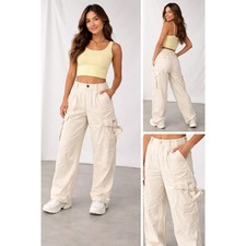 Wild Fable Pants Womens XL White Cargo Wide Leg Elastic Waist Cotton Casual