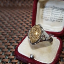 Sterling Silver Ring Golden Druzy Pyrite Jewellery UK Size U / US 10 / EU 62