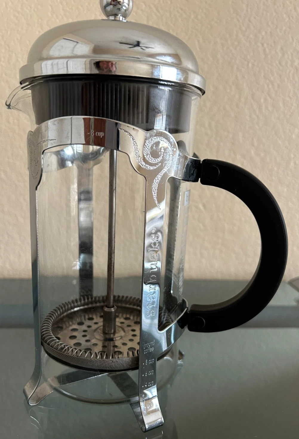 Starbucks Barista Bodum 8 cup French Press Glass Stainless Steel Black Handle