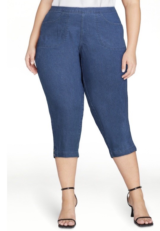 Just My Size Medium Stonewash Pull On Cropped Pants W/Snap Hem Size 1X NWT
