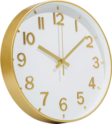 Gold Wall Clock, 8 Inch Wall Clocks Battery Operated, round Modern Non Ticking S