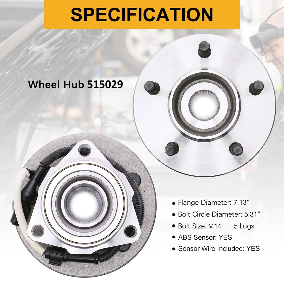 5-Lug Pair Front Wheel Hub Bearing for 4WD 1997-1999 2000 Ford F-150 w/ M12 Bolt - Image 4 of 4