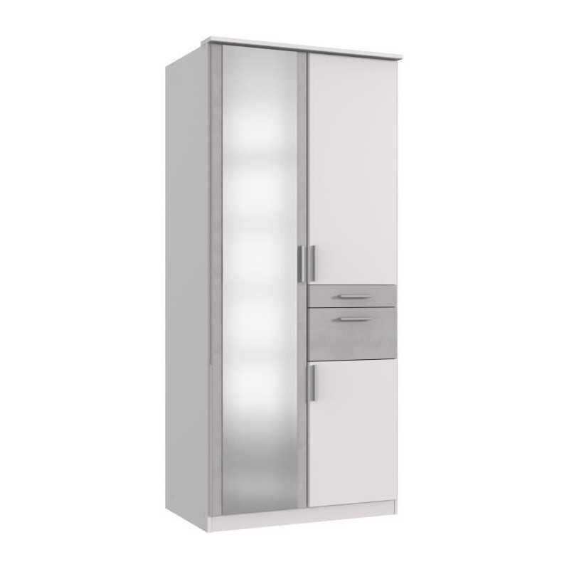 Armoire de chambre VOLOS blanche et grise pour petites pièces encombrées