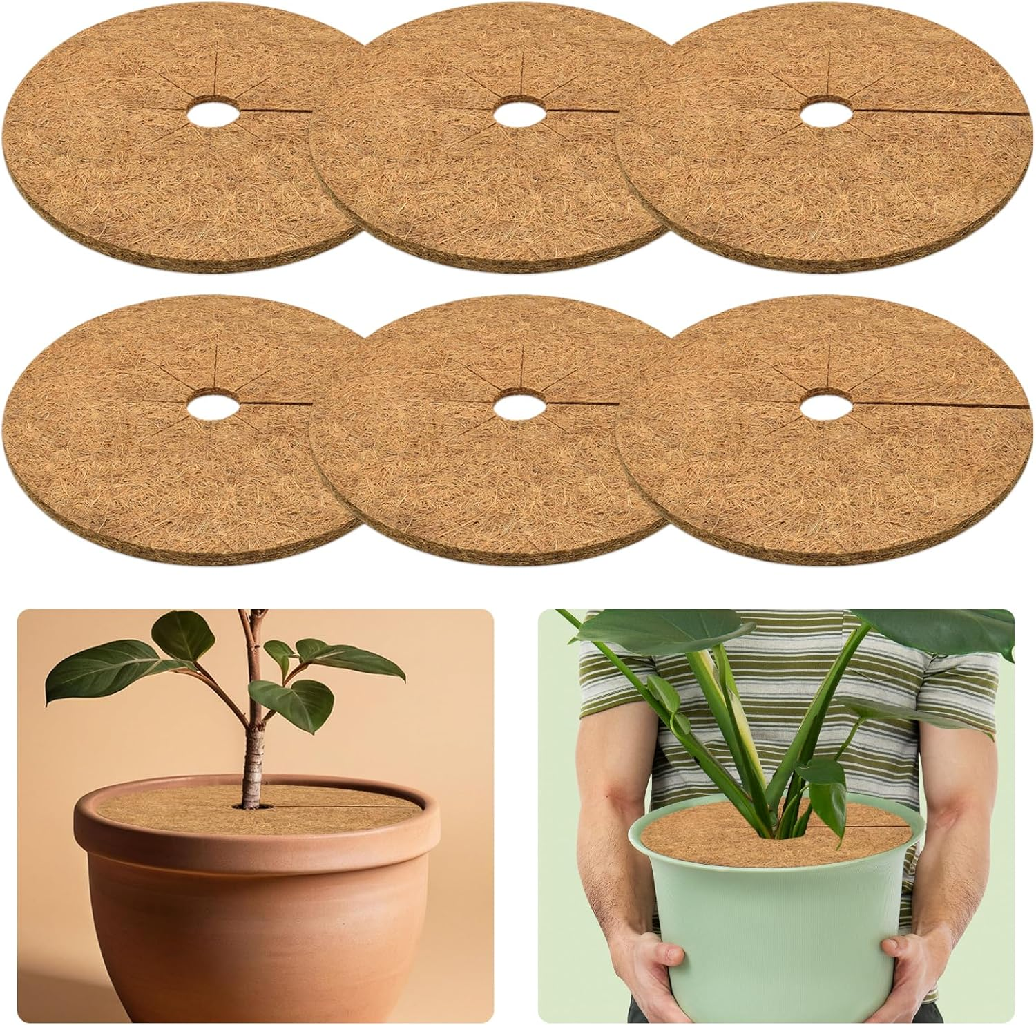 6 Pack 18 Inch Coconut Fiber Tree Mulch Ring, 100% Natural Coco Coir Tree Ring M