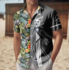 Jack Skellington Button Shirt, Men Shorts, Disney Halloween Shirt, Movie Hawaiia