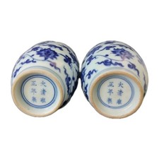 青白磁 花鳥模様 壺 高さ約15cm（清末年） 陶瓷蓝色1800年以前中国古董