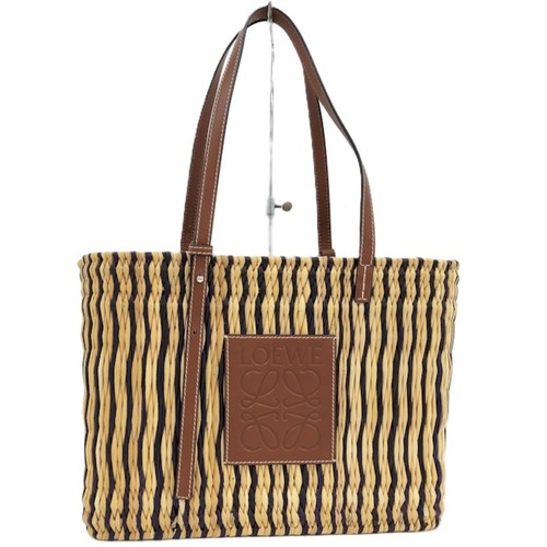 LOEWE Square Tote Bag Anagram Straw Used SKAI-0
