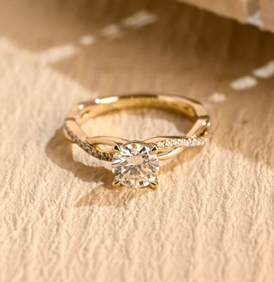 1.20 CTW Round Cut VVS1 Moissanite Engagement Ring 14K Yellow Gold Plated