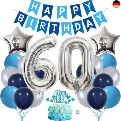 Jxuzh 60. Geburtstag Dekorationen Blau Silber Deko 60 Geburtstag Männer 60 