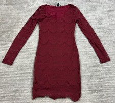 Forever 21 Dress Womens Small Red V-Neck Lace Lined Long Sleeve Mini