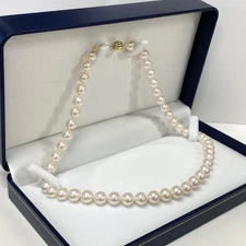 8-8.5mm Cream-White Round Japanese Akoya Pearl Necklace 14K Yellow Gold,18" Gift