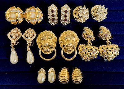VTG 2 MOD CLIP EARRING LOT GOLD MIMI Di N STAR LION DOOR KNOCKER DANGLE PEARL