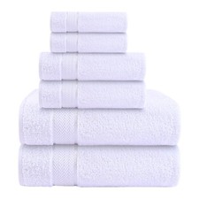 6 PCS Luxury Cotton Bath Towel Set Washcloths Hand Towels Quick Dry White