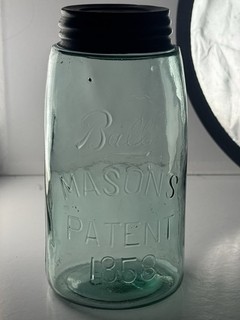 Nice Green Toned Ball Over Mason Patent Quart Fruit Jar