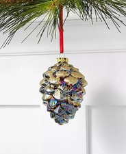 Macy's Holiday Lane Midnight Blue Glass Blue Pinecone Ornament Set Of 12 New Box
