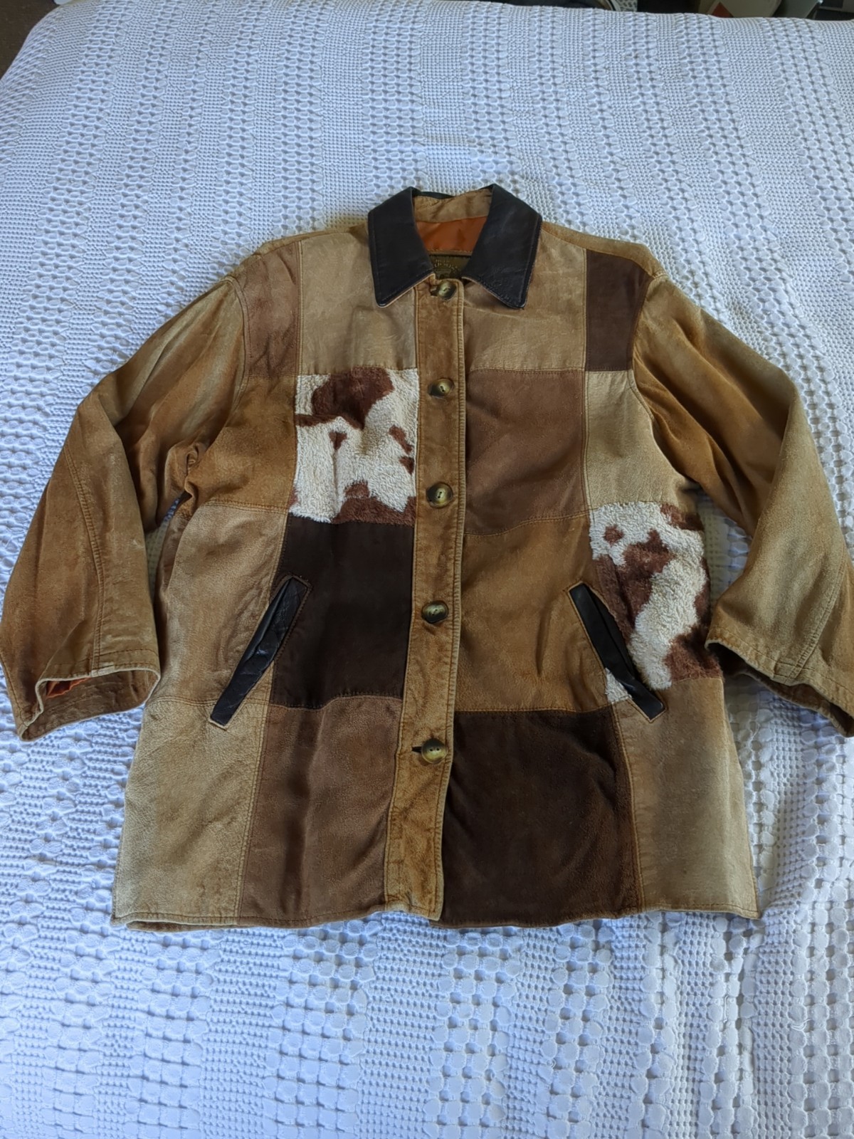 Vtg Express Patchwork Leather Jacket Cow Women Br… - image 1