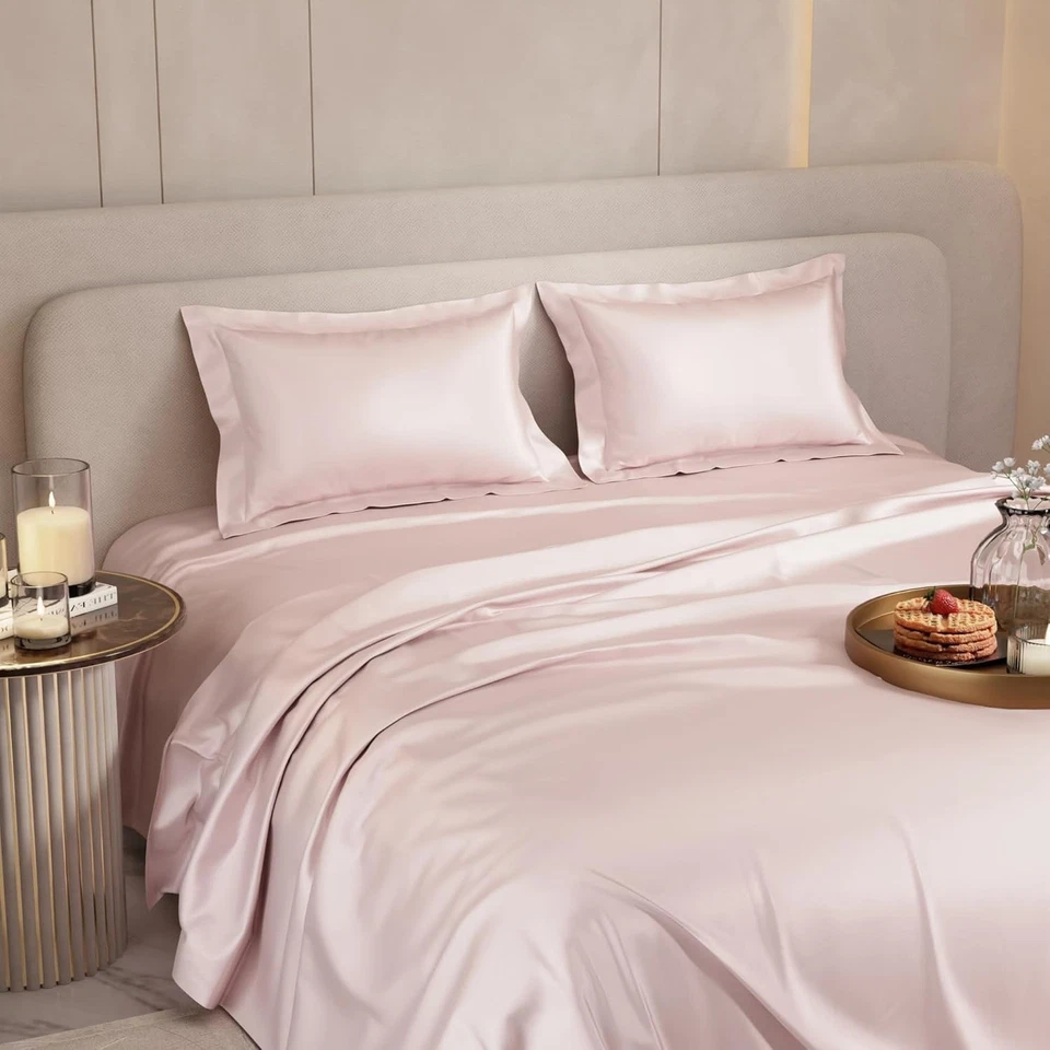 Silk Double Bedsheet with 2 Pillow Covers Premium Bedding Set Blushing Pink - Image 3 of 4