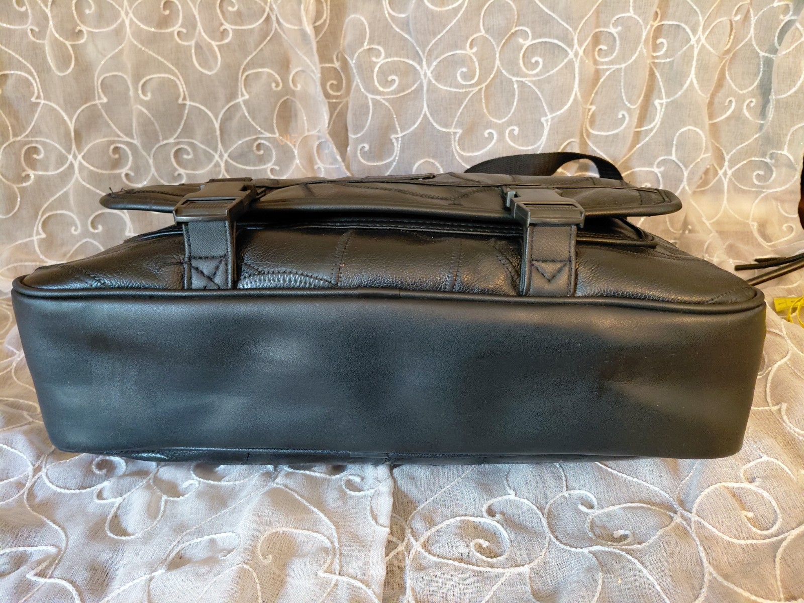 Black leather patchwork briefcase Vintage laptop … - image 7