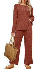 Lounge Sets for Women 2 Piece Outfits for Women Long Sleeve Tops Wide Leg Pan...