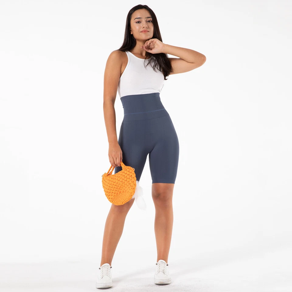 Shorts femininos Shascullfites sem costura azul royal curto fitness até o joelho - Imagem 4 de 4