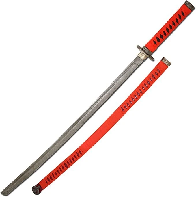 Espada Katana Samurai Katana Vermelha Damasco Full Tang Ninja Japonês 40" - Imagem 2 de 4