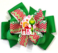 Beautiful Grinch with Mary Lou Who inspired hair bow for girls.
