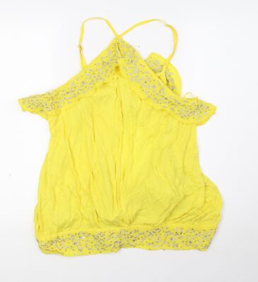 NEXT Damen gelbe Viskose Basic Bluse Größe 18 Neckholder - hinten zum Binden