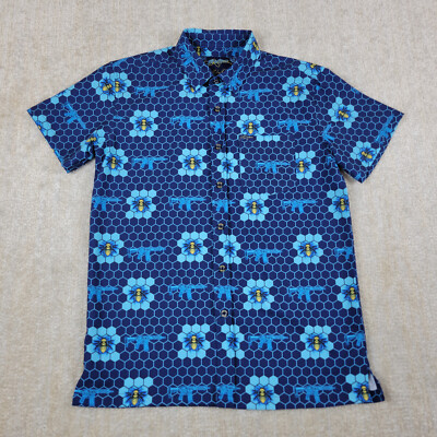 Retro Rifle Shirt Men M Blue Geometric Button Up Sting Op Wasp Honeycomb Beehive