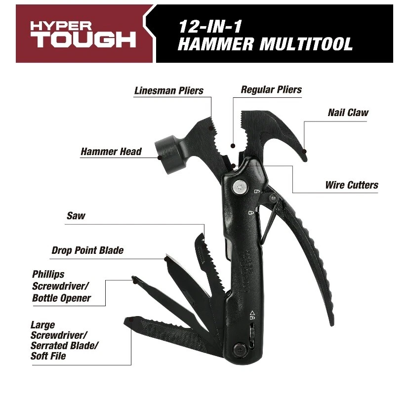 Hyper Tough 12-in-1 Hammer Multi Tool, Model 42865 Pocket tool New